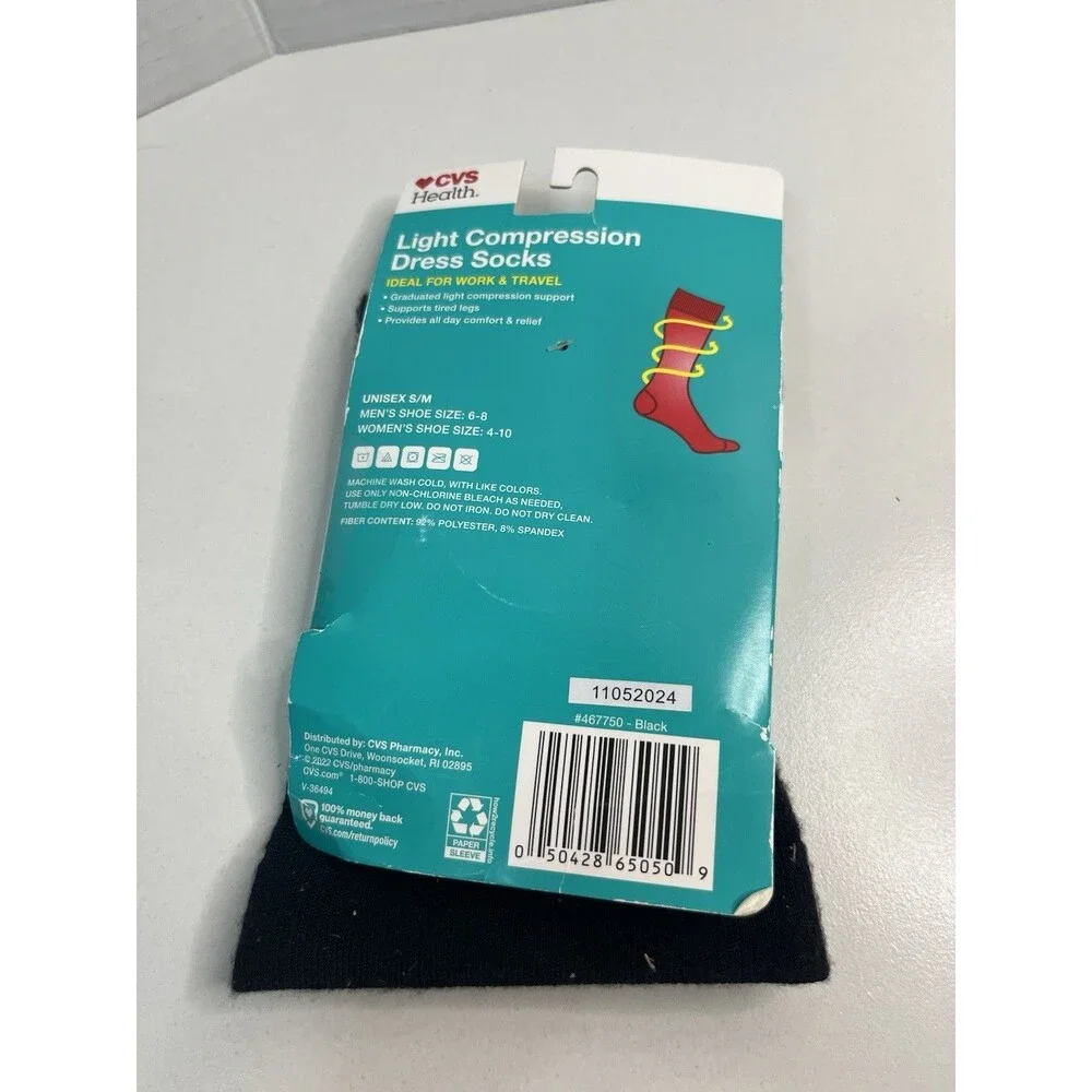 CVS Health Light Compression Dress Socks Over-the-Calf Black Graduated, Washable